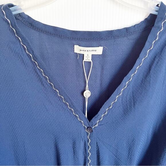 Max Studio Boho Ruffle Sleeve Embroidered Button Down Blouse Small - Picture 5 of 11